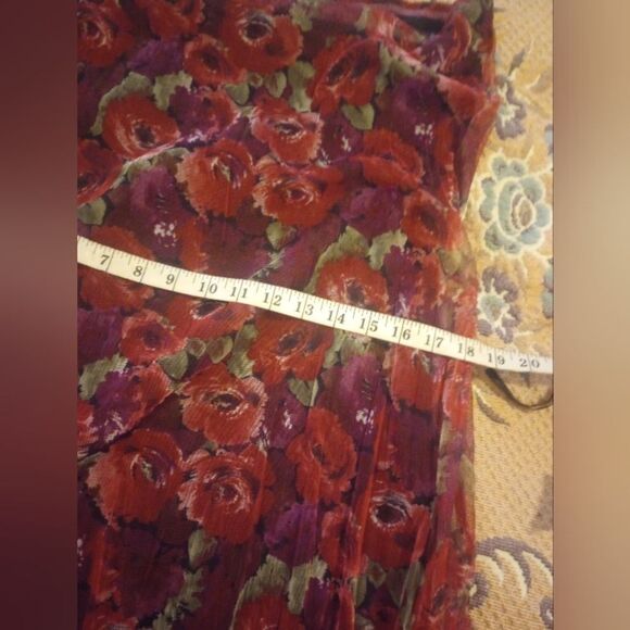 Elastic Waist Floral Print Mesh Overlay Mid Length Skirt - Picture 8 of 9